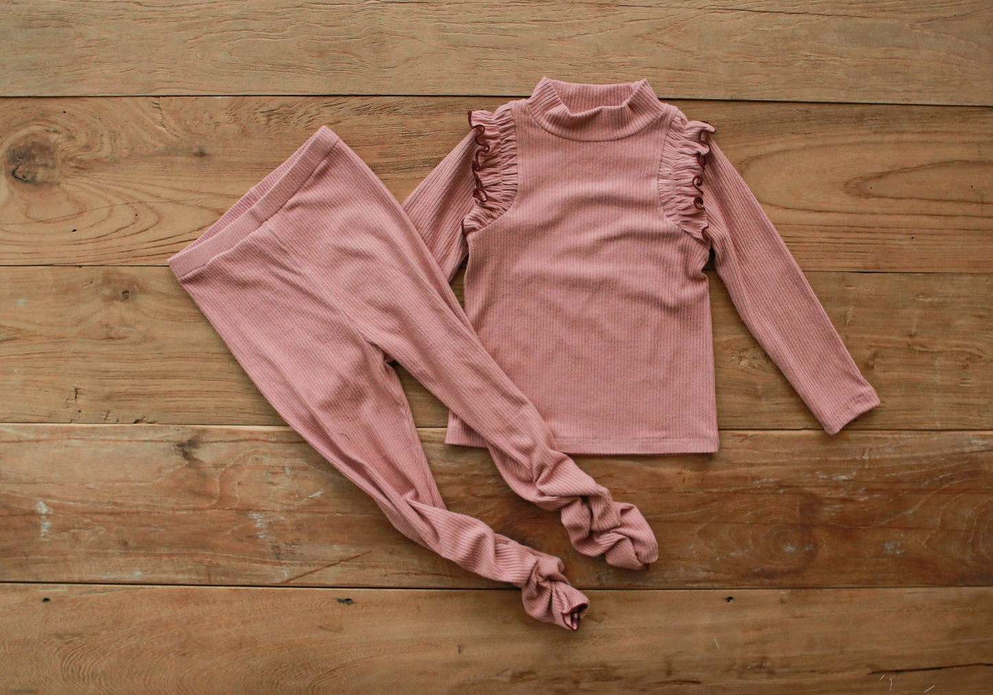 (3-4Y, 6-7Y) Brushed Rib Half Neck Tee and Leggings Set