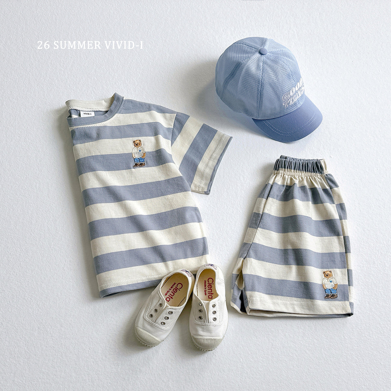 [Preorder] Bear Embroidered Stripe Set