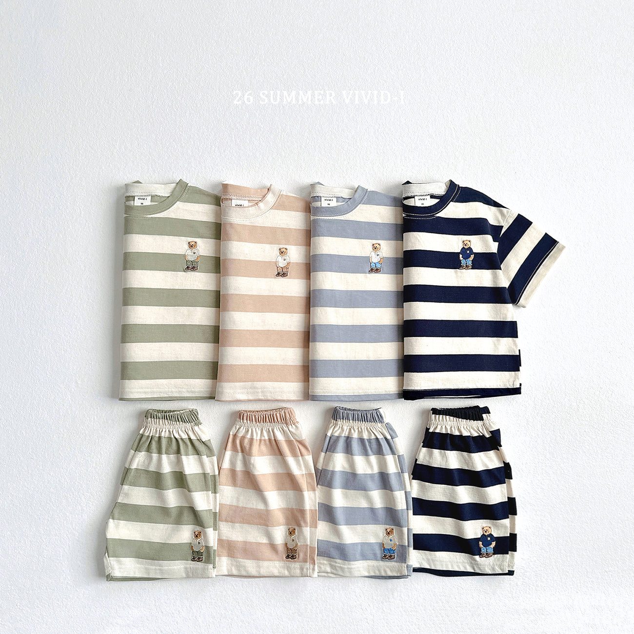 [Preorder] Bear Embroidered Stripe Set