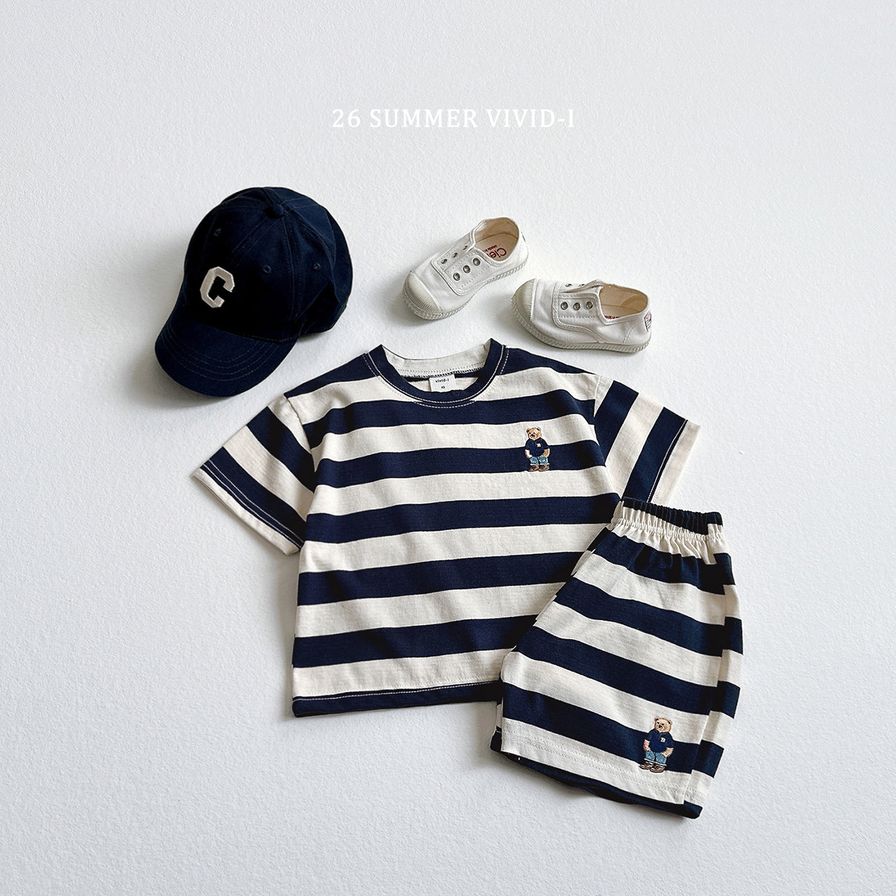 [Preorder] Bear Embroidered Stripe Set