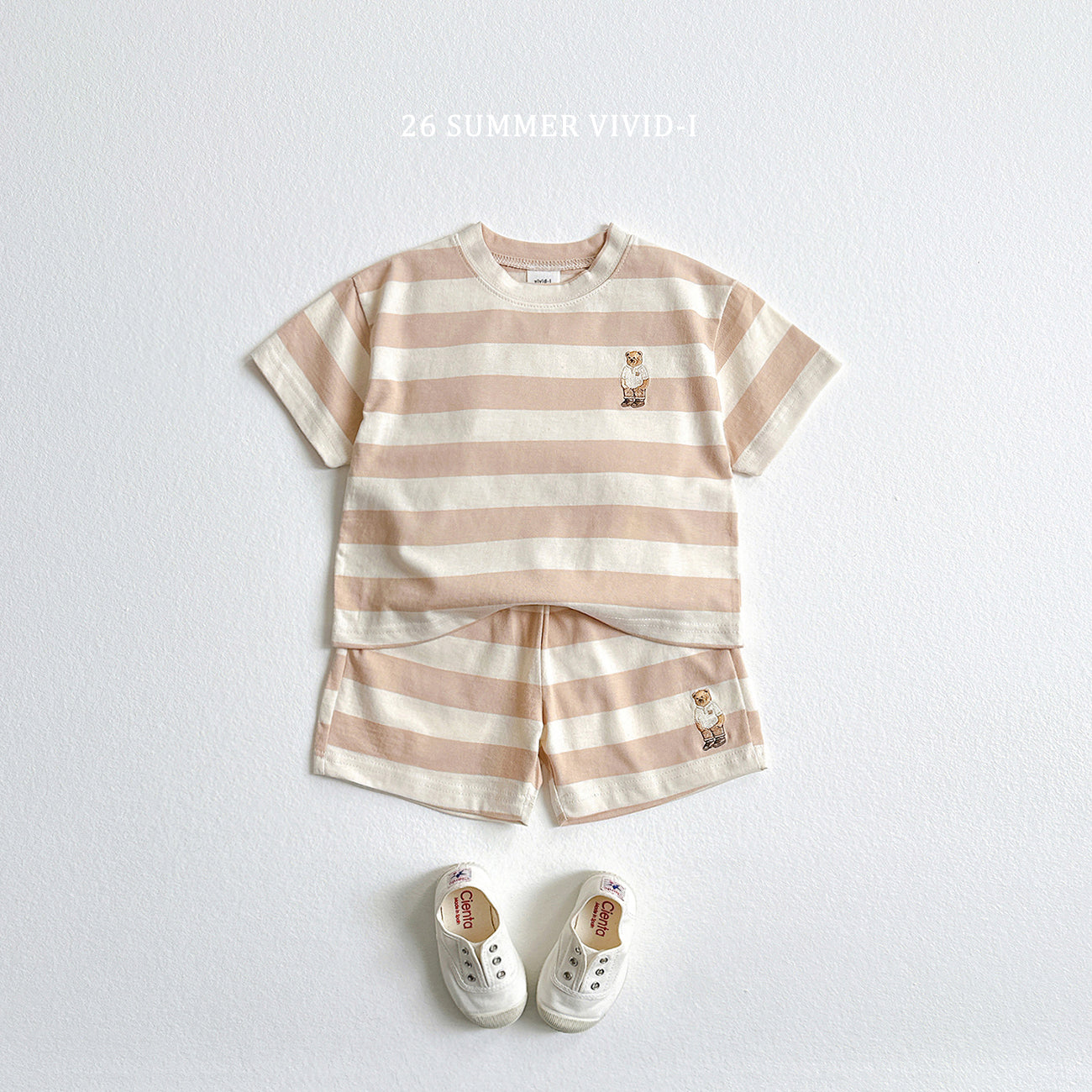 [Preorder] Bear Embroidered Stripe Set