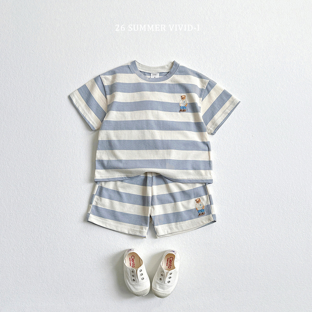 [Preorder] Bear Embroidered Stripe Set