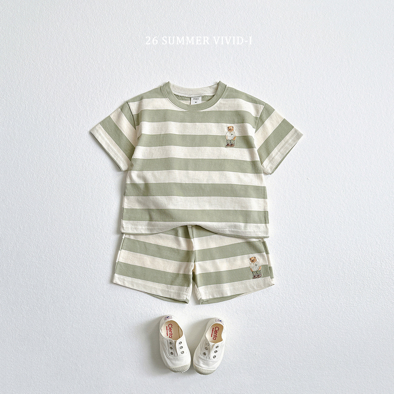 [Preorder] Bear Embroidered Stripe Set
