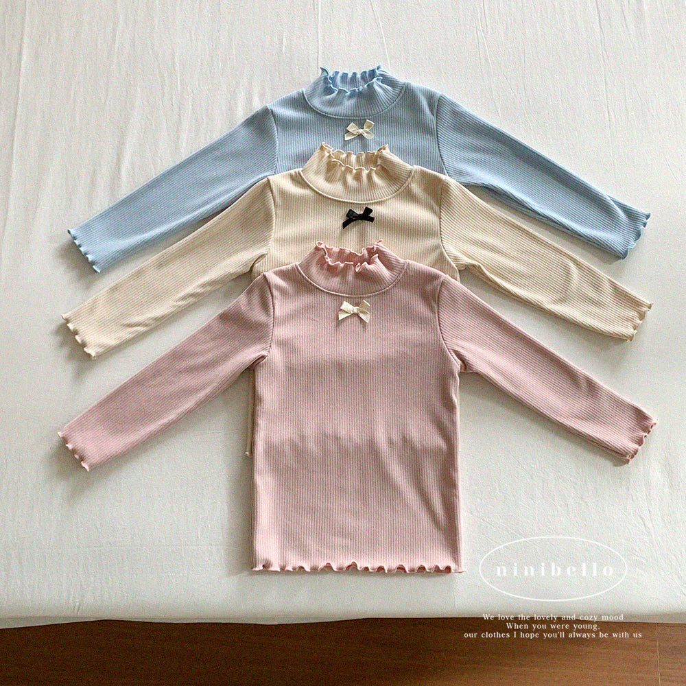 (3-6Y) Petite Ribbon Mock Neck Tee