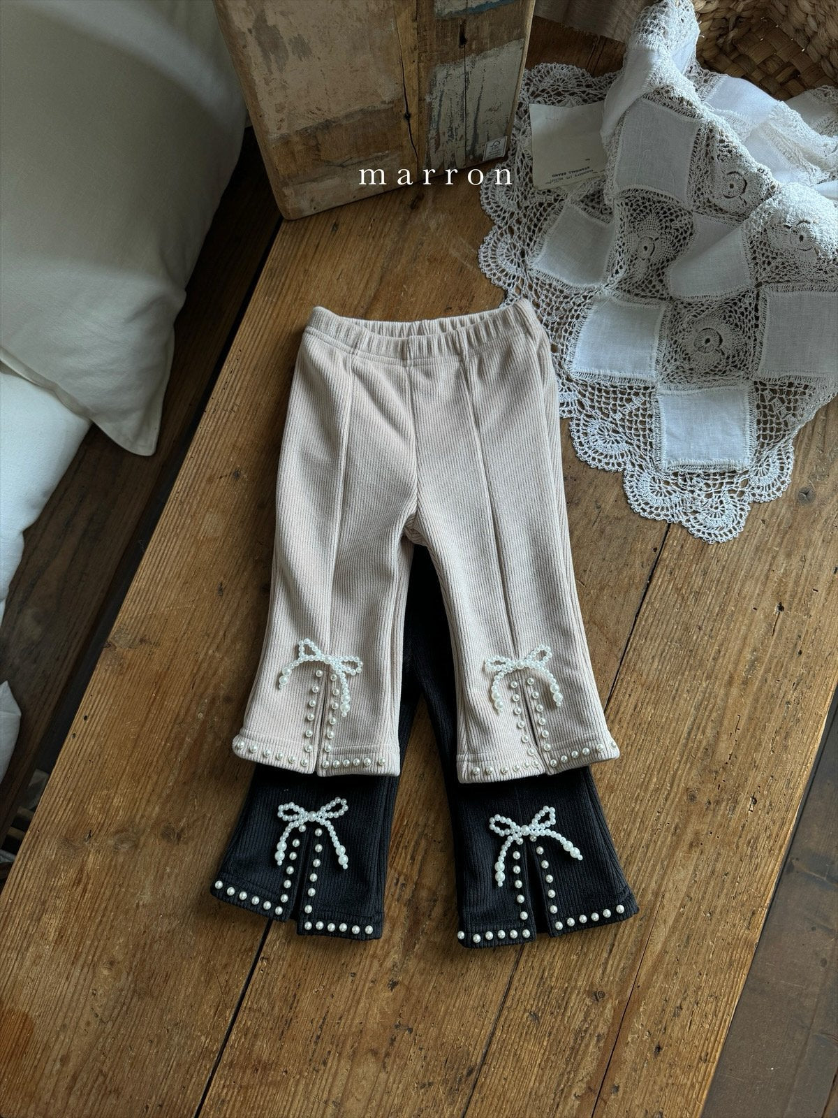 [Preorder] Faux Pearl Ribbon Pants