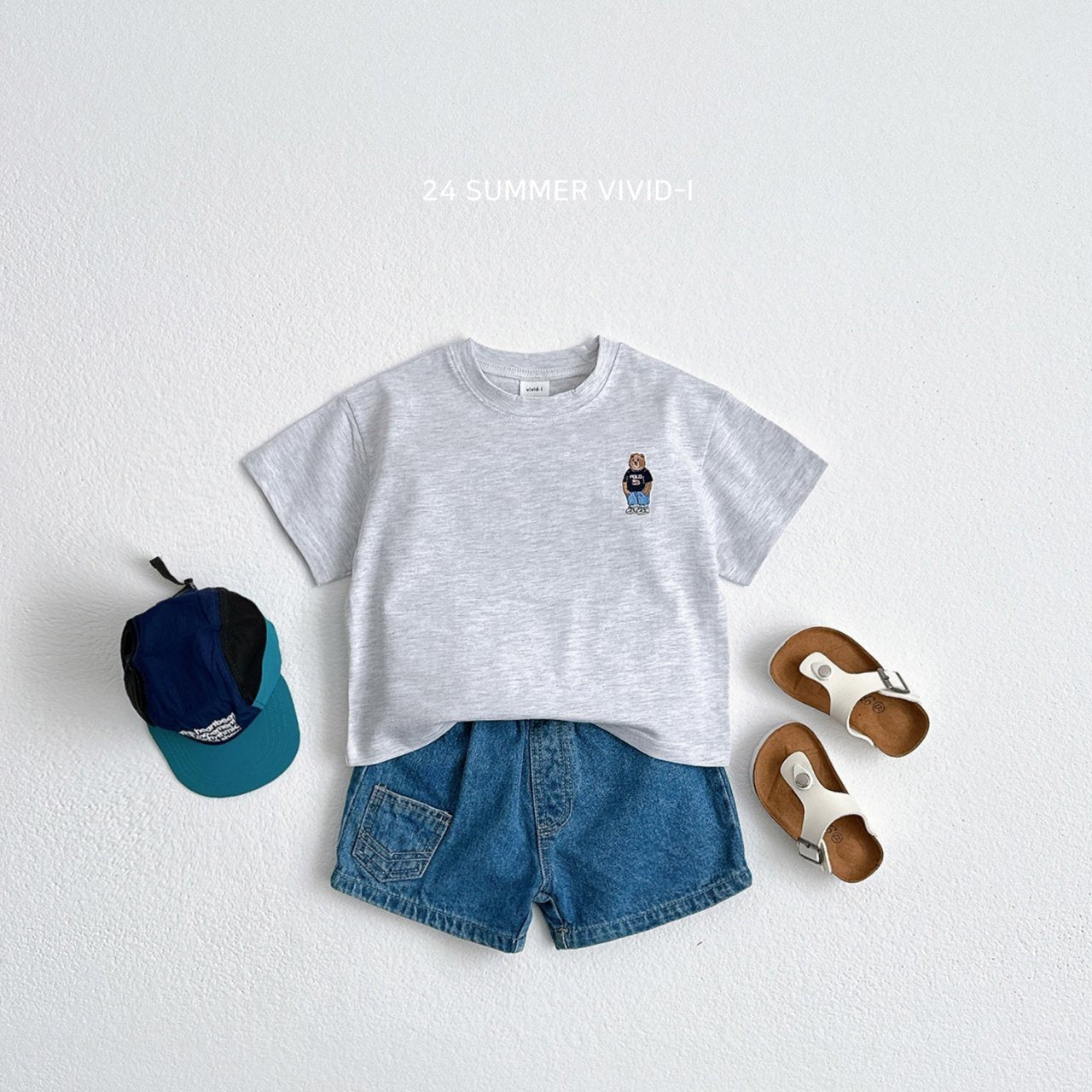 (2-3Y, 5-6Y) Bear Embroidery Short Sleeve Tee