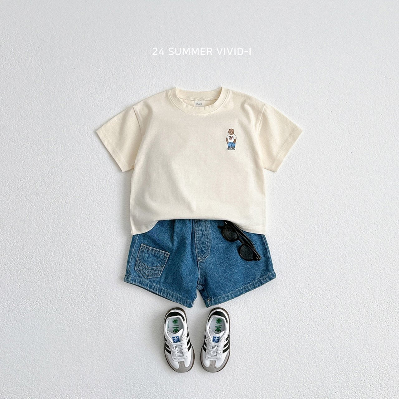 (2-3Y, 5-6Y) Bear Embroidery Short Sleeve Tee