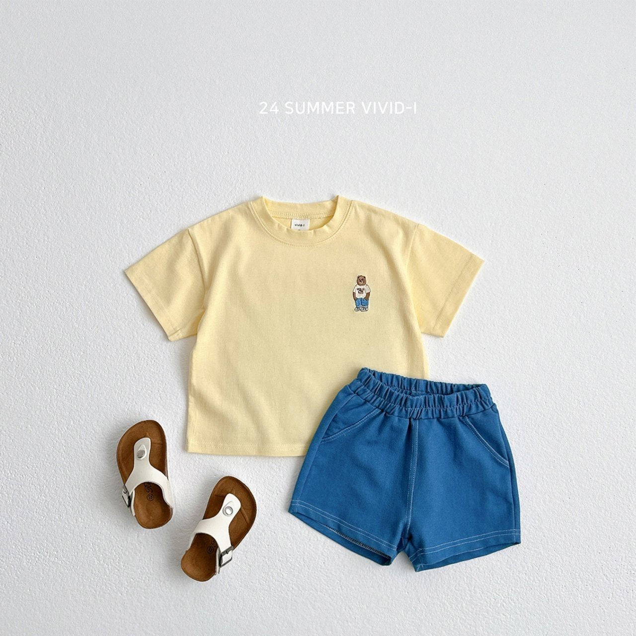 (2-3Y, 5-6Y) Bear Embroidery Short Sleeve Tee