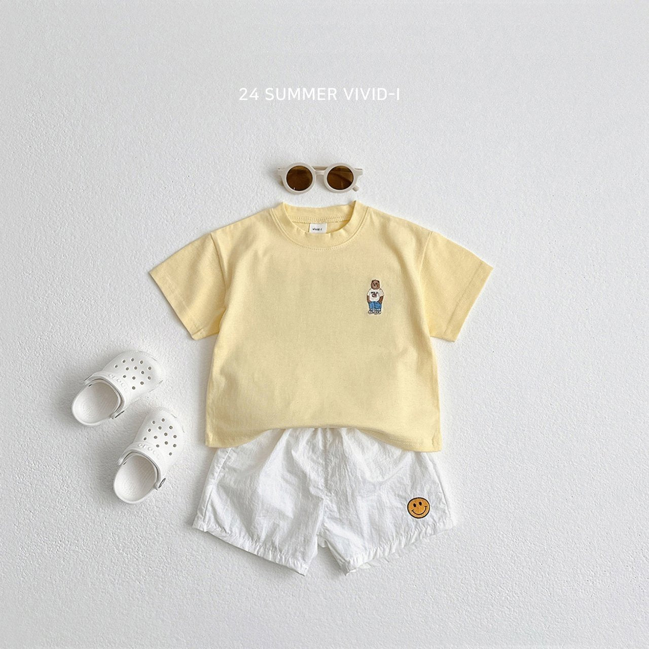 (2-3Y, 5-6Y) Bear Embroidery Short Sleeve Tee