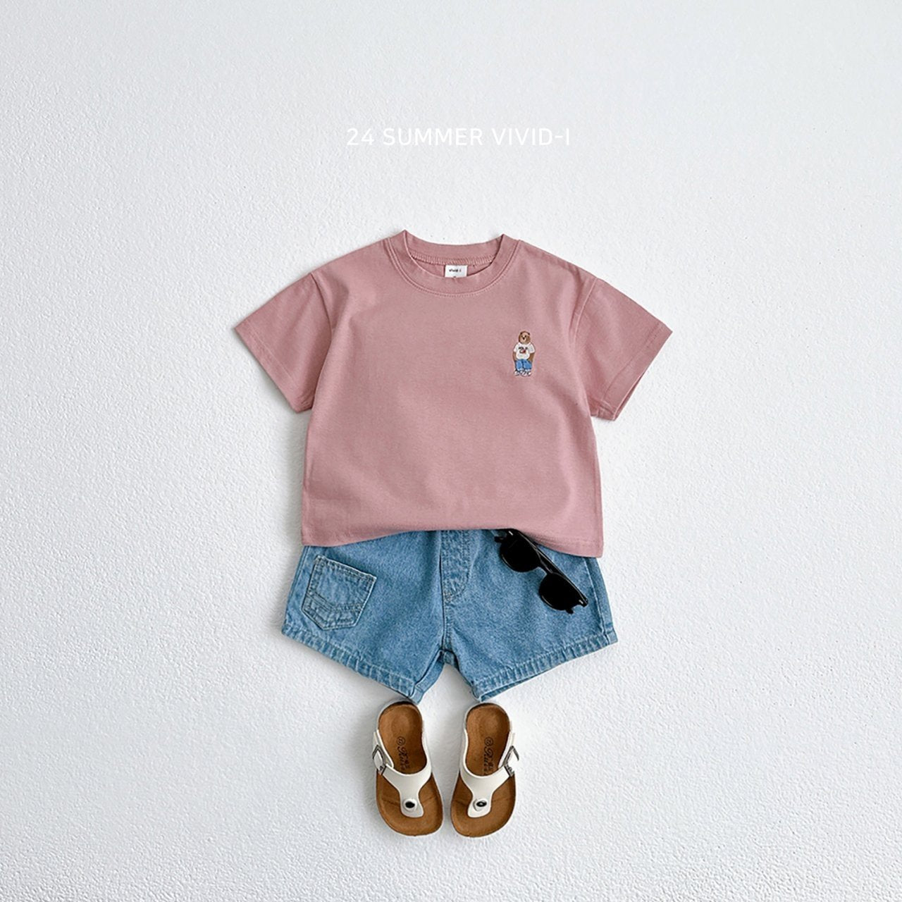 (2-3Y, 5-6Y) Bear Embroidery Short Sleeve Tee