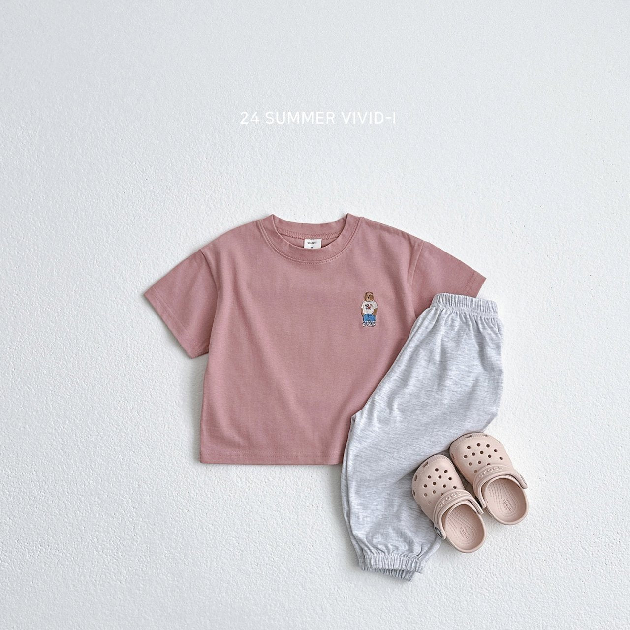 (2-3Y, 5-6Y) Bear Embroidery Short Sleeve Tee