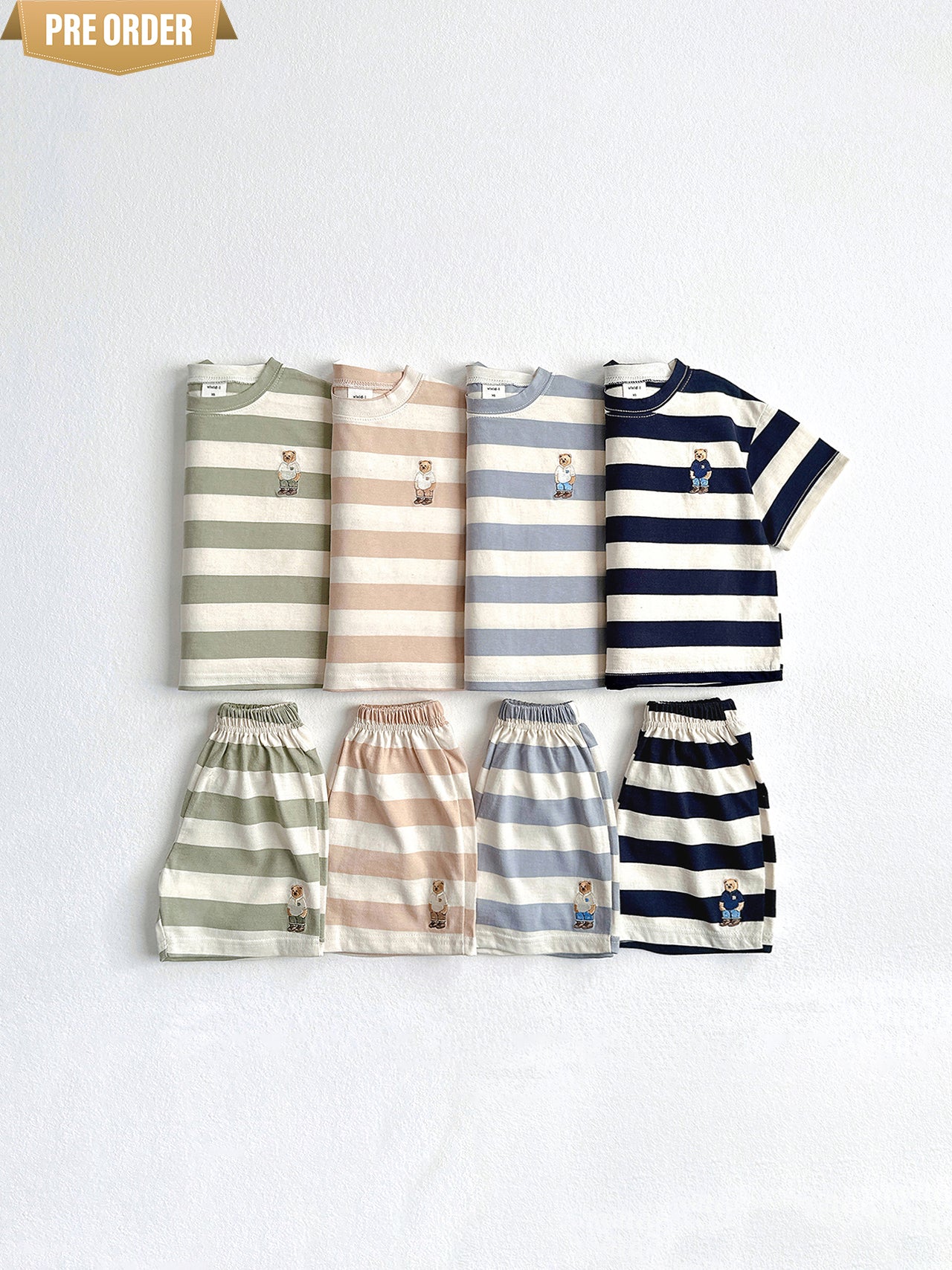 [Preorder] Bear Embroidered Stripe Set