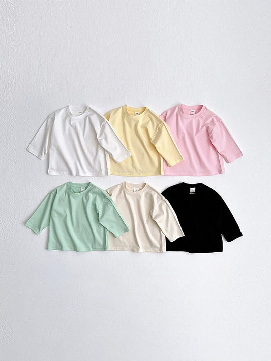 (5-6Y) Solid Loose Long-sleeve Tee