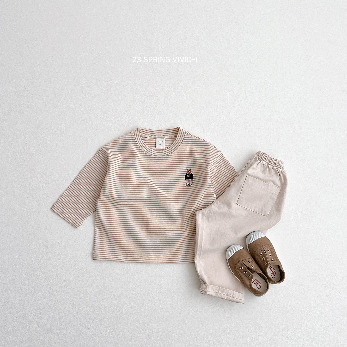 (5-6Y) Bear Embroidery St Long Sleeve Tee