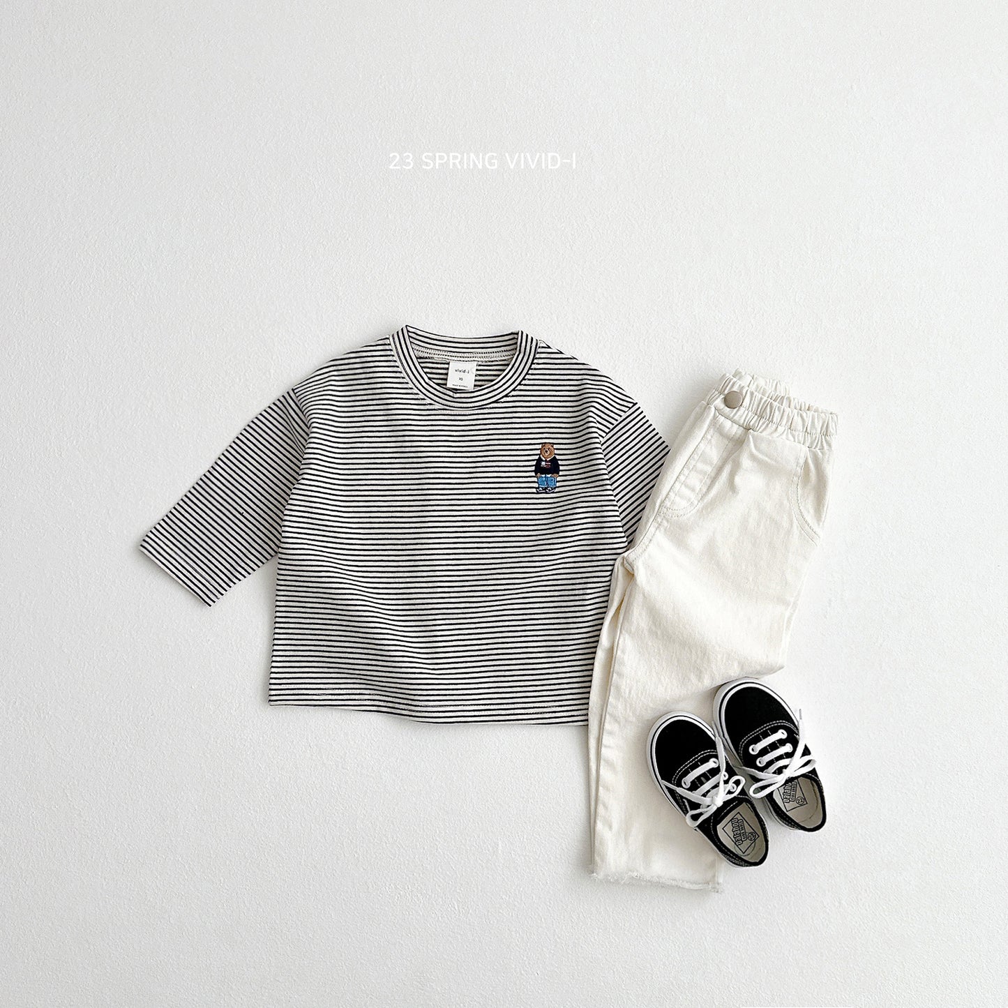 (5-6Y) Bear Embroidery St Long Sleeve Tee