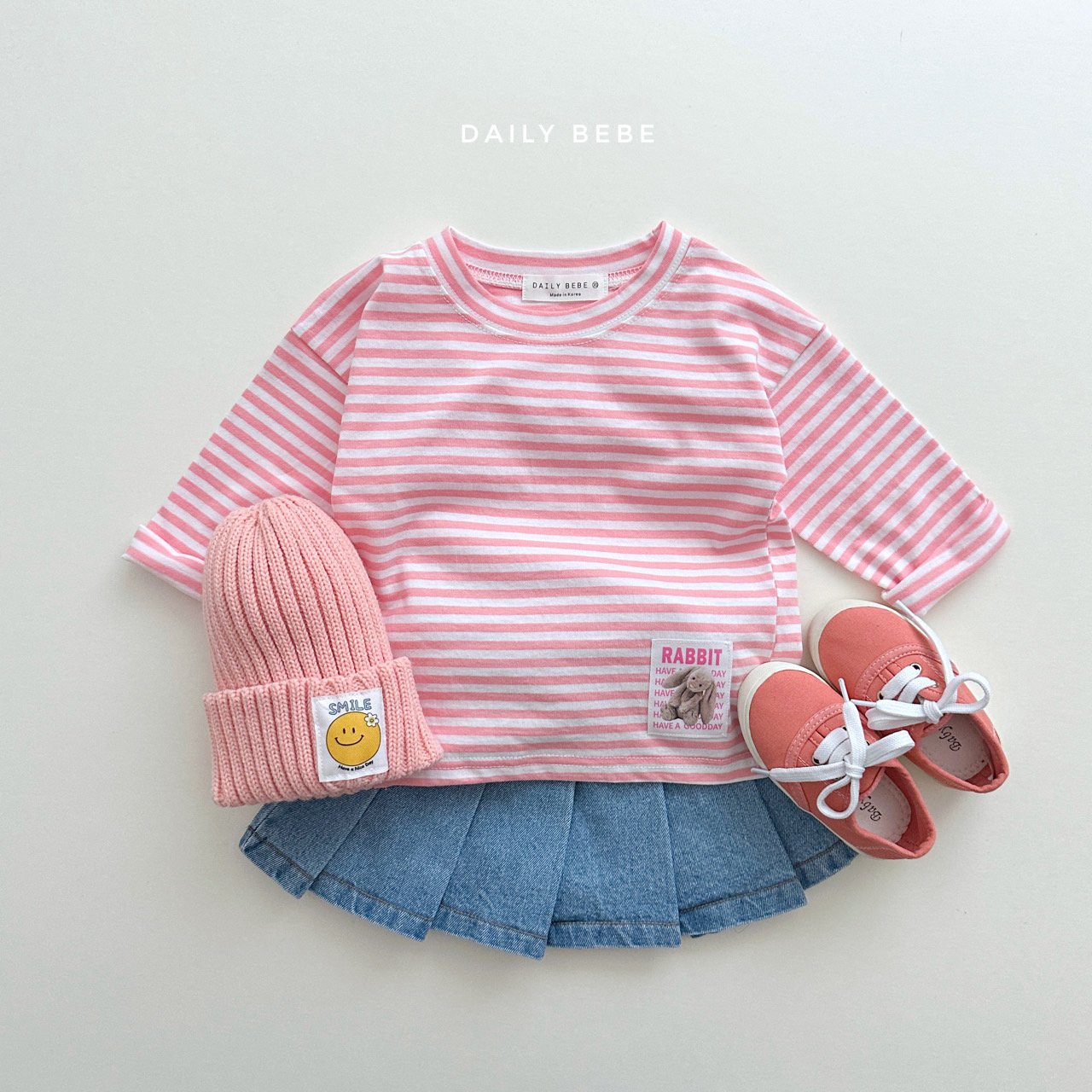 (4-6Y) Stripe Bear Bunny Tee