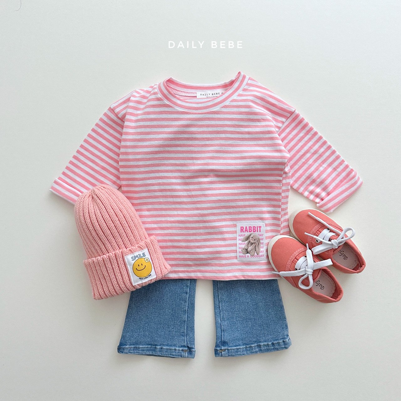 (4-6Y) Stripe Bear Bunny Tee