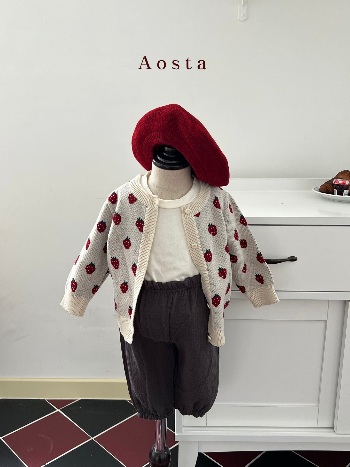 (2-3Y) Aosta Strawberry Cardigan