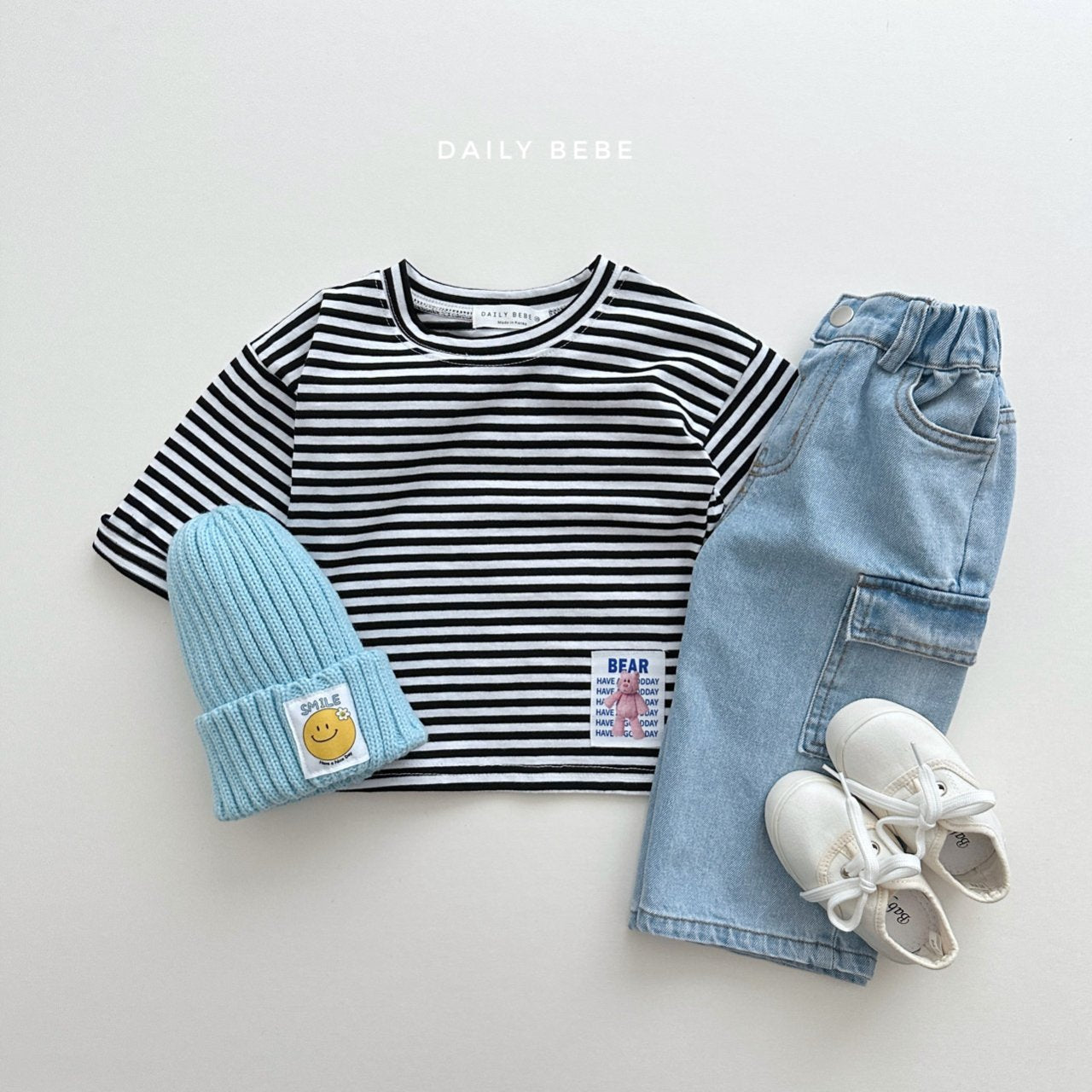 (4-6Y) Stripe Bear Bunny Tee