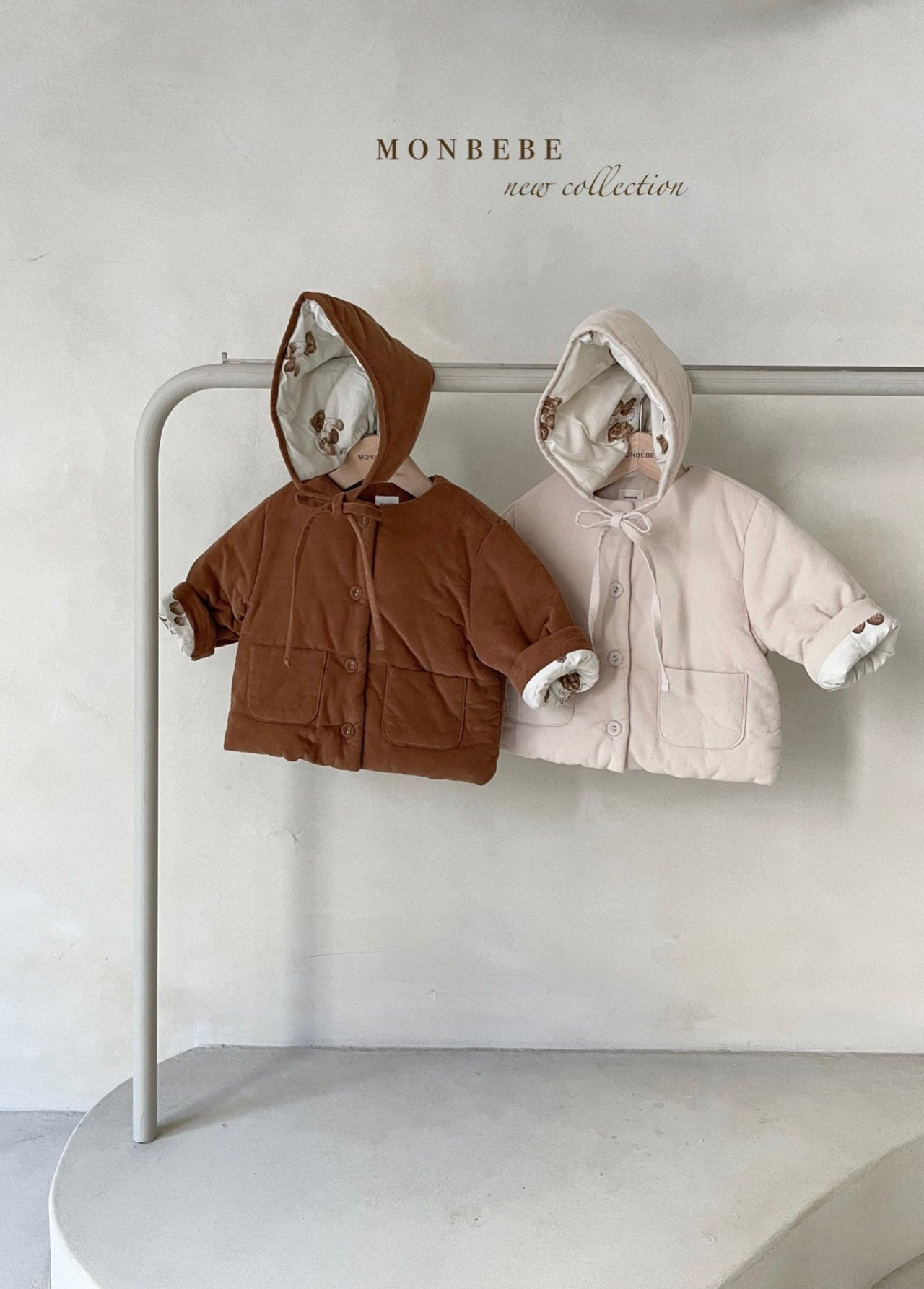 (3-4Y) Padded Cord Jacket & Bonnet Set