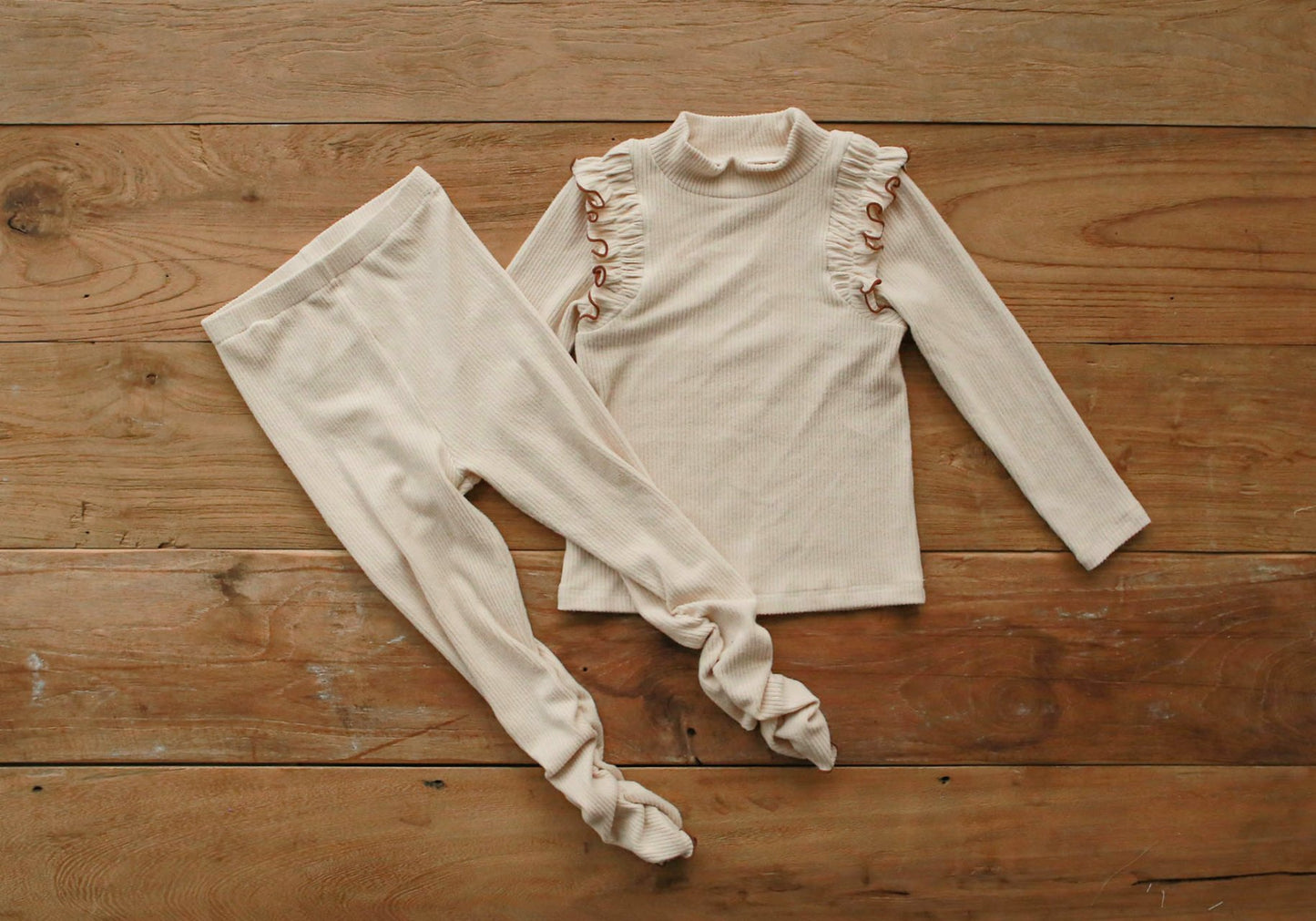 (3-4Y, 6-7Y) Brushed Rib Half Neck Tee and Leggings Set