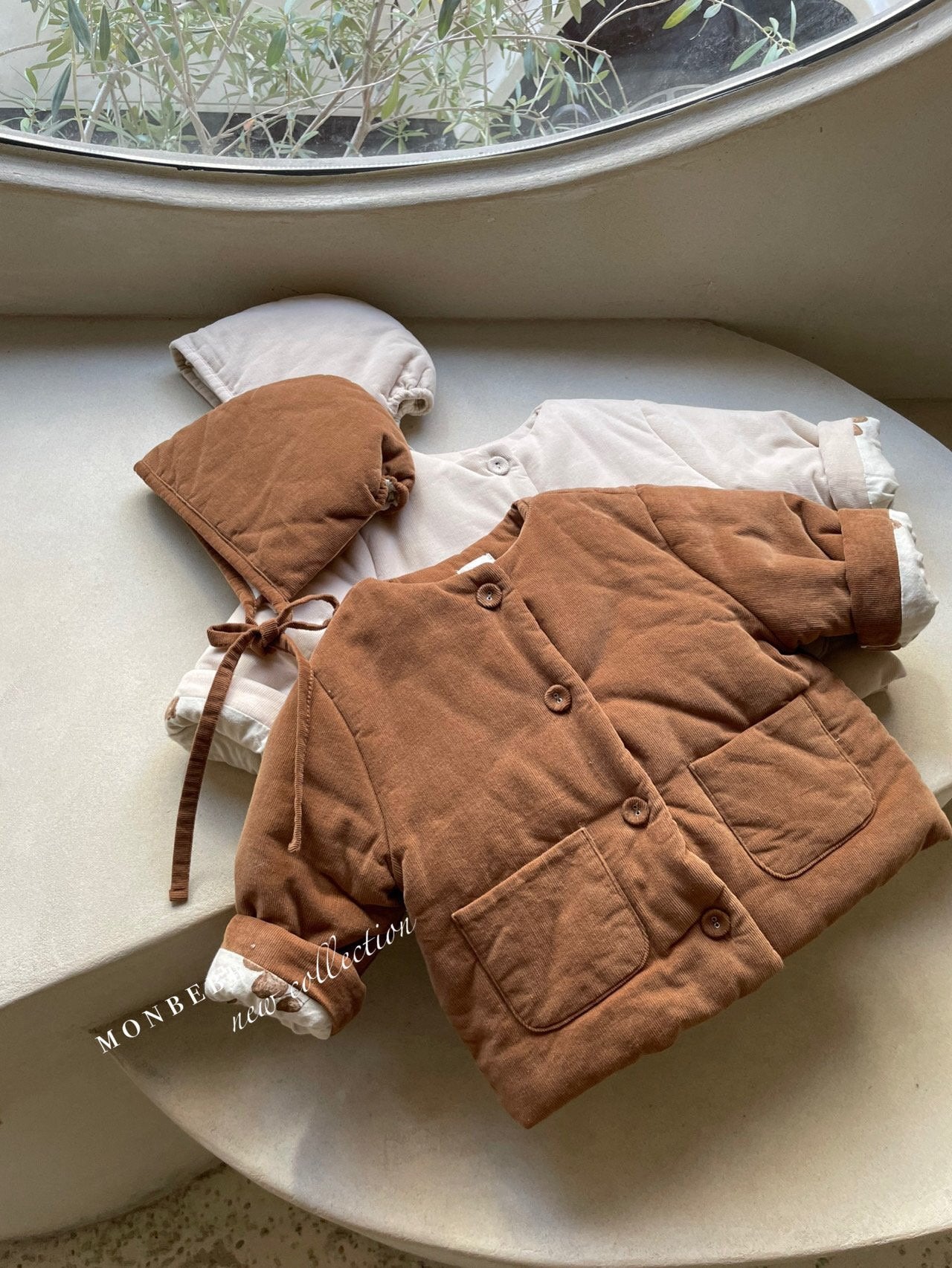 (3-4Y) Padded Cord Jacket & Bonnet Set