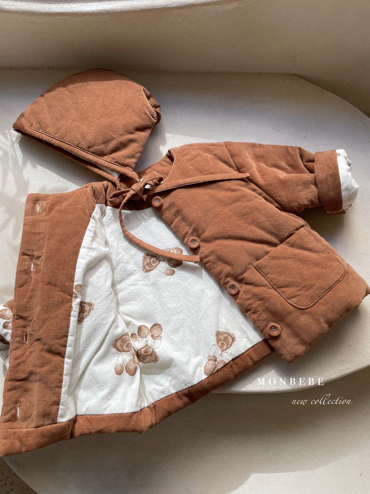 (3-4Y) Padded Cord Jacket & Bonnet Set