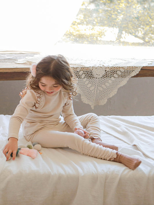 (3-4Y, 6-7Y) Brushed Rib Half Neck Tee and Leggings Set