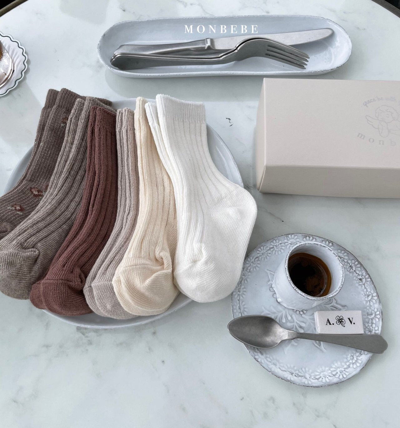 (0-1Y) Monbebe Ribbed Socks (set of 6)
