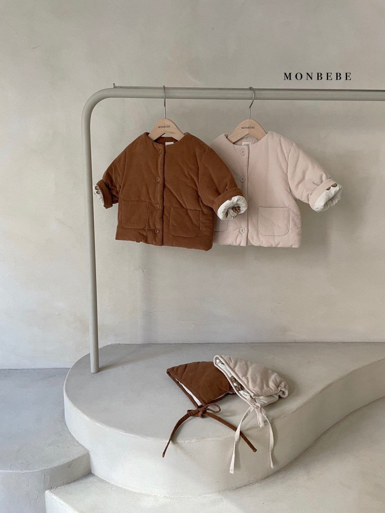 (3-4Y) Padded Cord Jacket & Bonnet Set