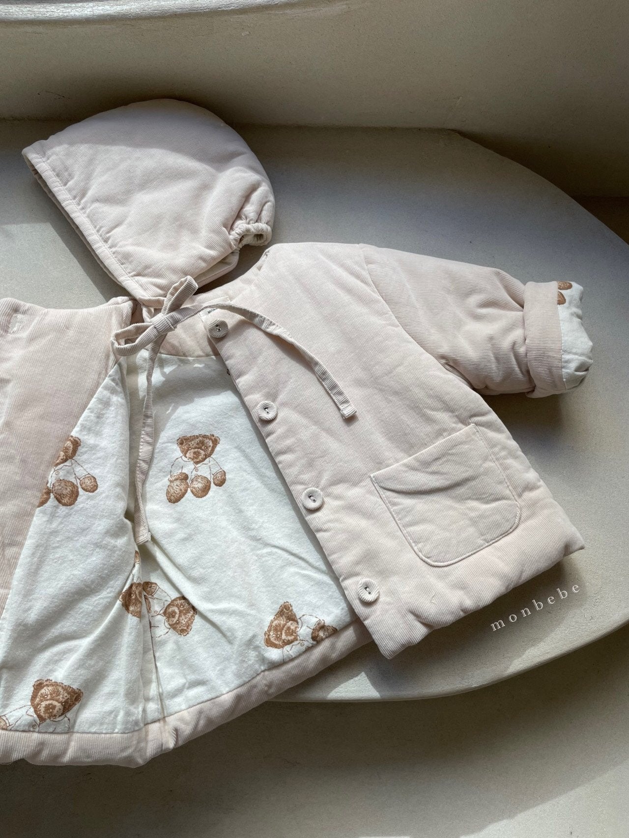 (3-4Y) Padded Cord Jacket & Bonnet Set