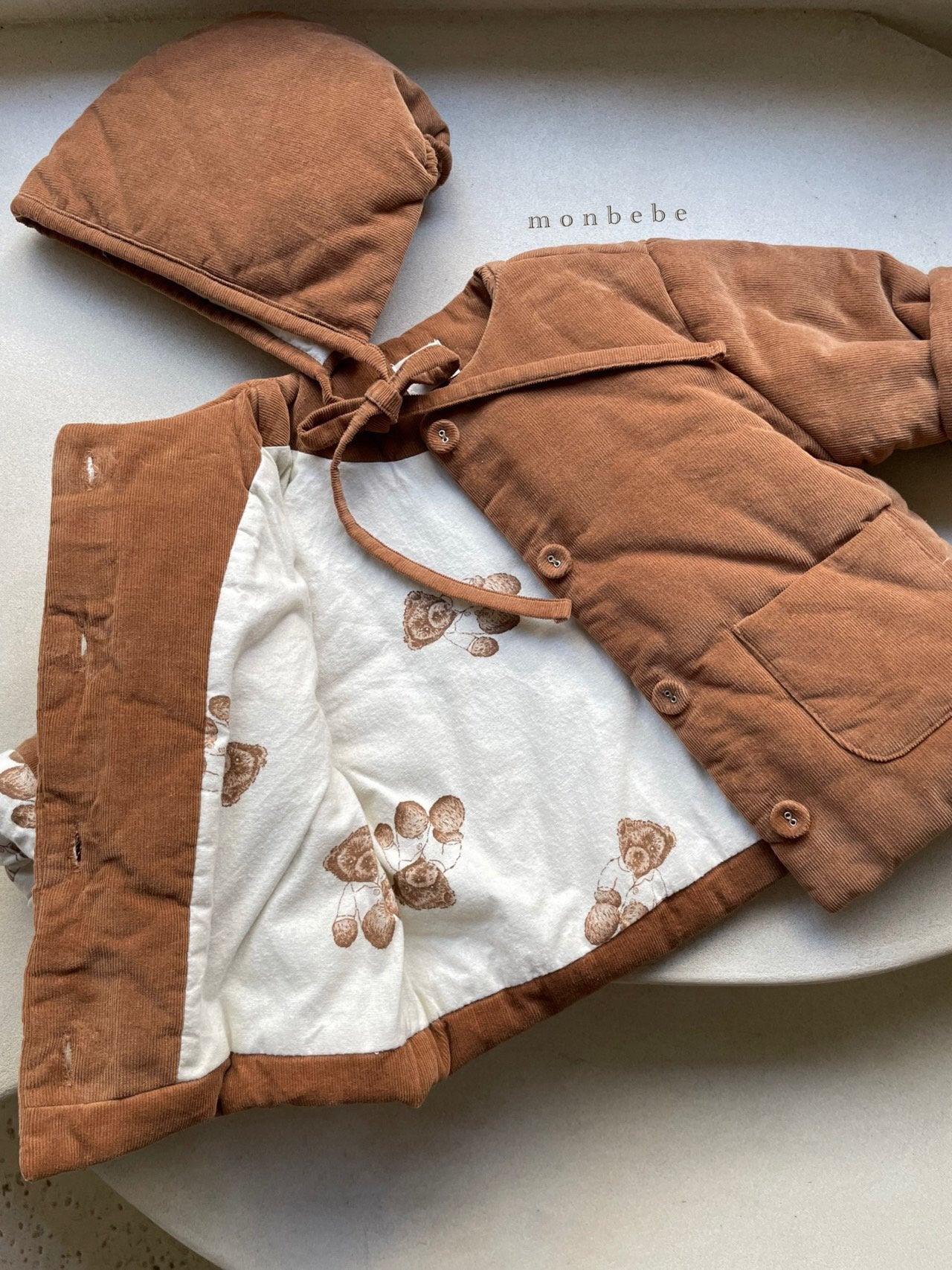 (3-4Y) Padded Cord Jacket & Bonnet Set